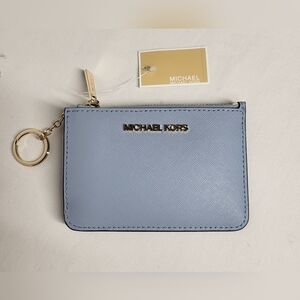 NEW Michael Kors Jet Set Travel Small Top Zip Coin Pouch ID Wallet Pale Blue